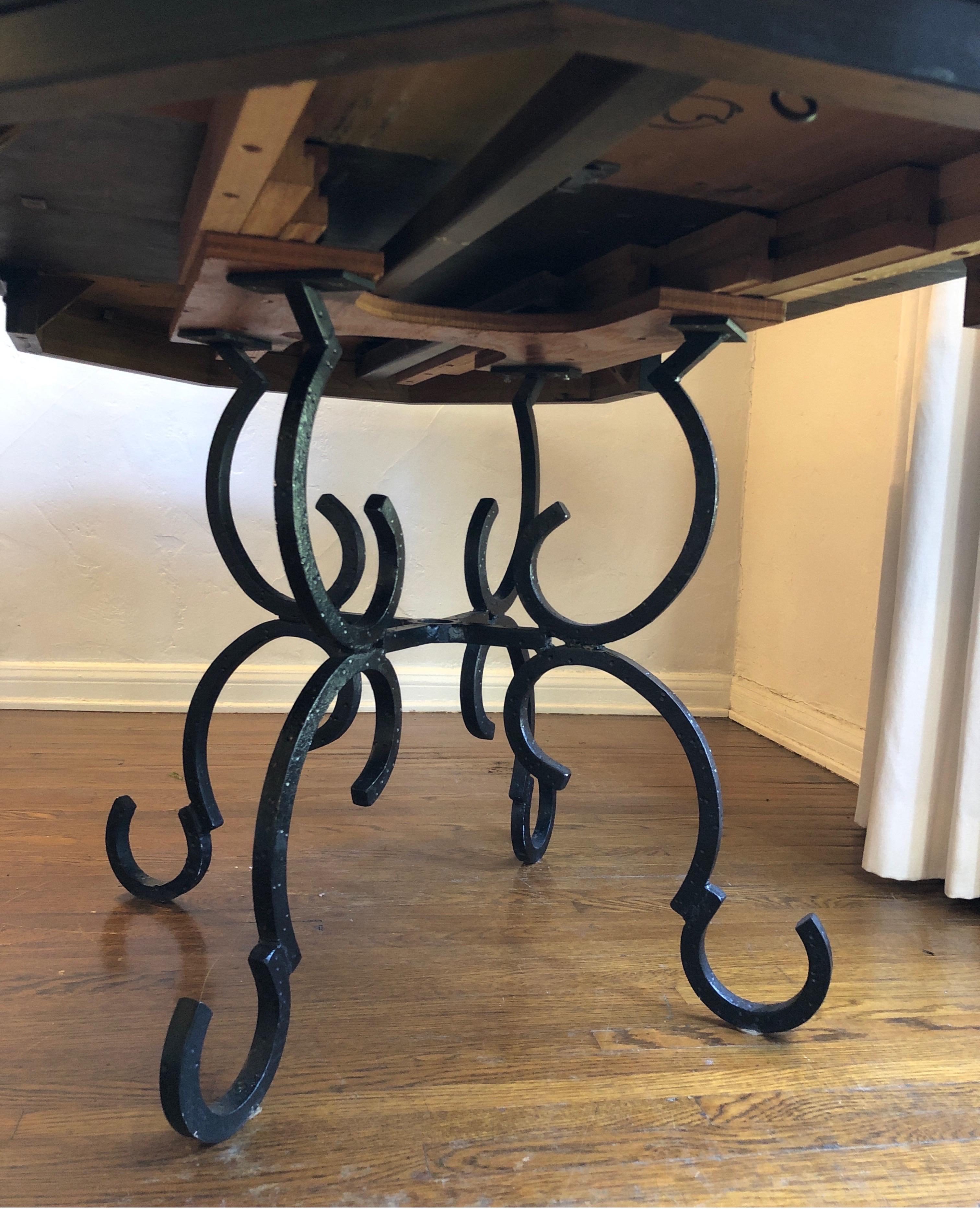 20th Century French Forged Iron Base Dining Table with Black Lacquered Extension Top