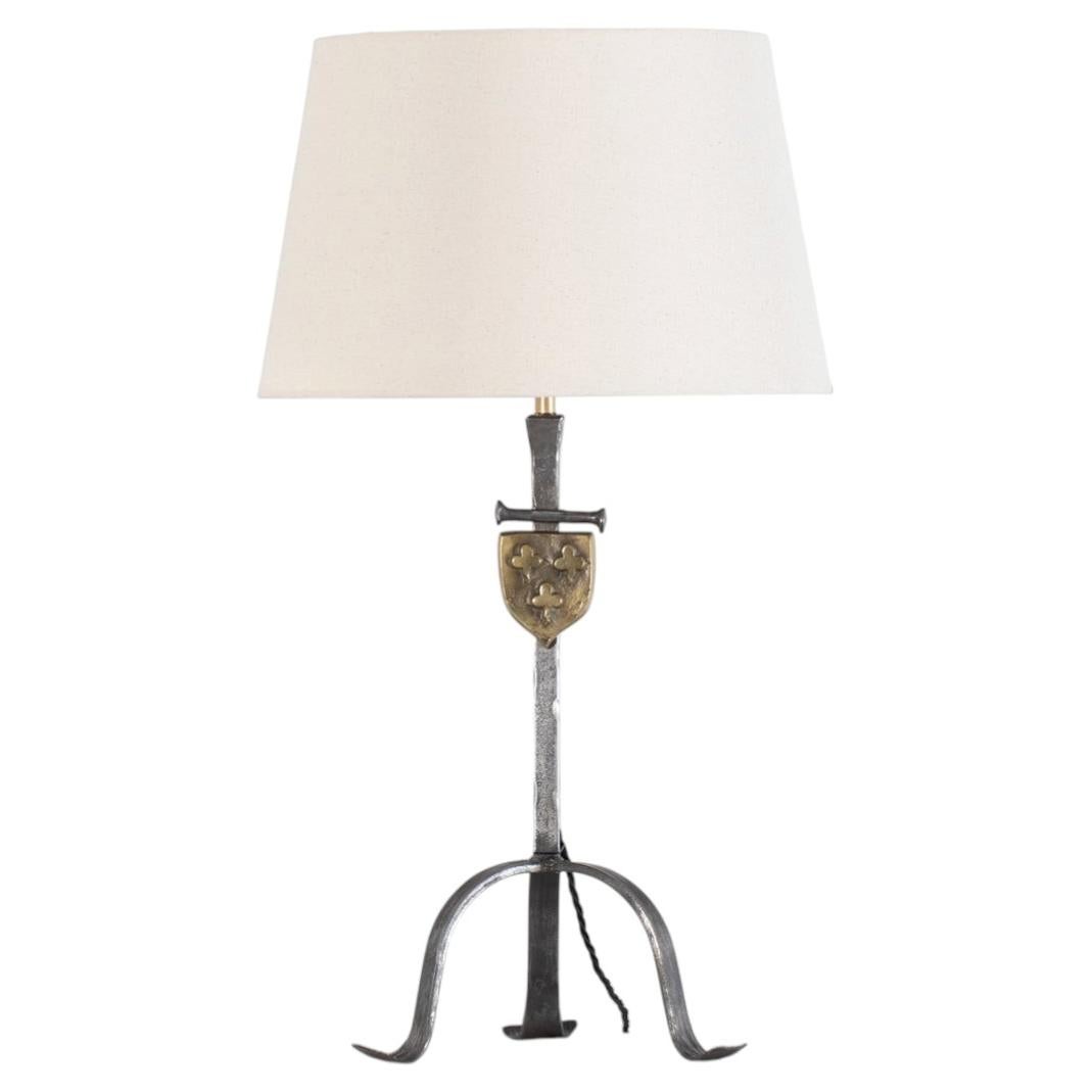 French Forged Iron & Brass Table Lamp c. 1950s