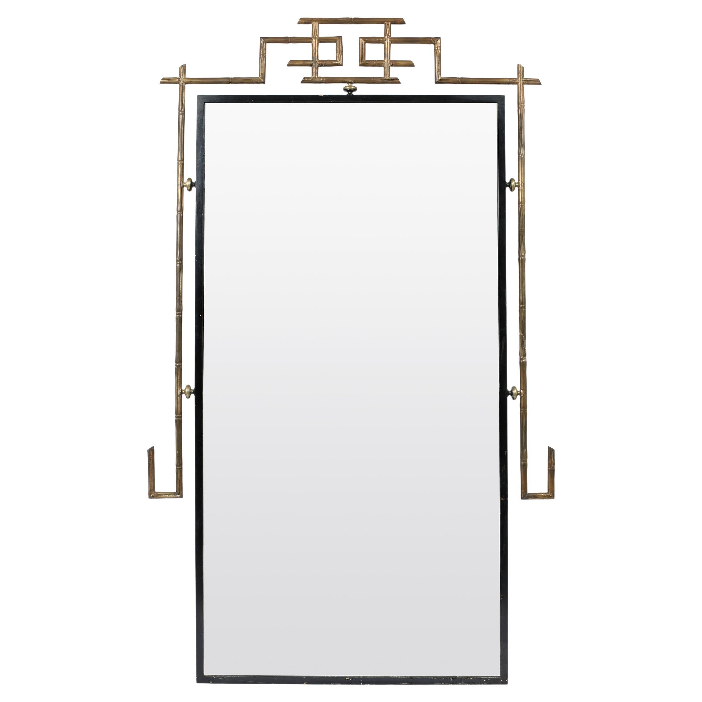 French Forged Iron & Bronze Chinoiserie Mirror