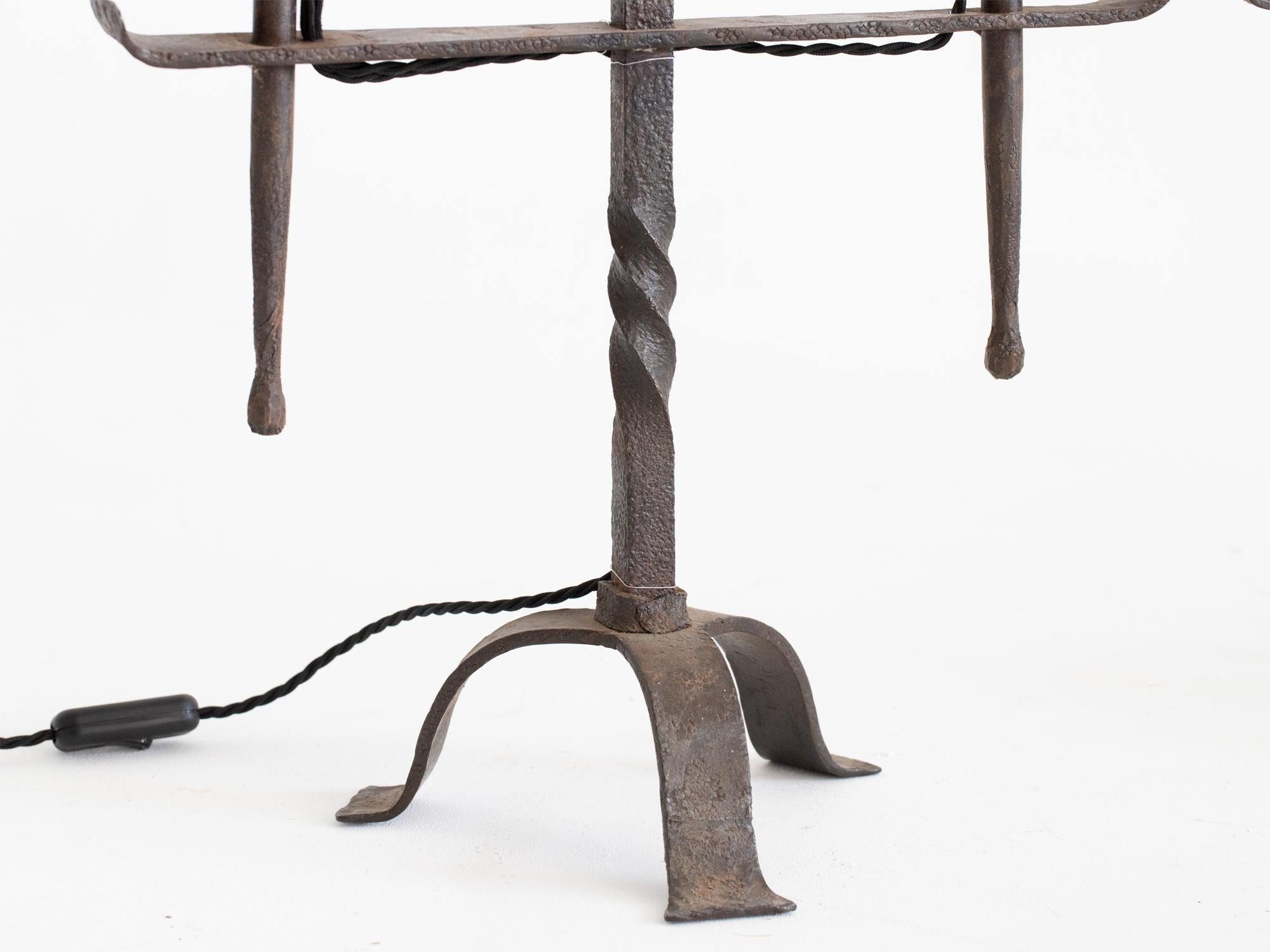 French Forged Iron Candlestick Table Lamps Circa 1870 In Good Condition For Sale In Wembley, GB