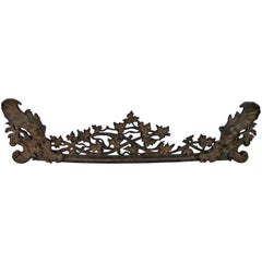 French Forged Iron Fireplace Front Decoration with Leaves and Scrolls Late 1800s