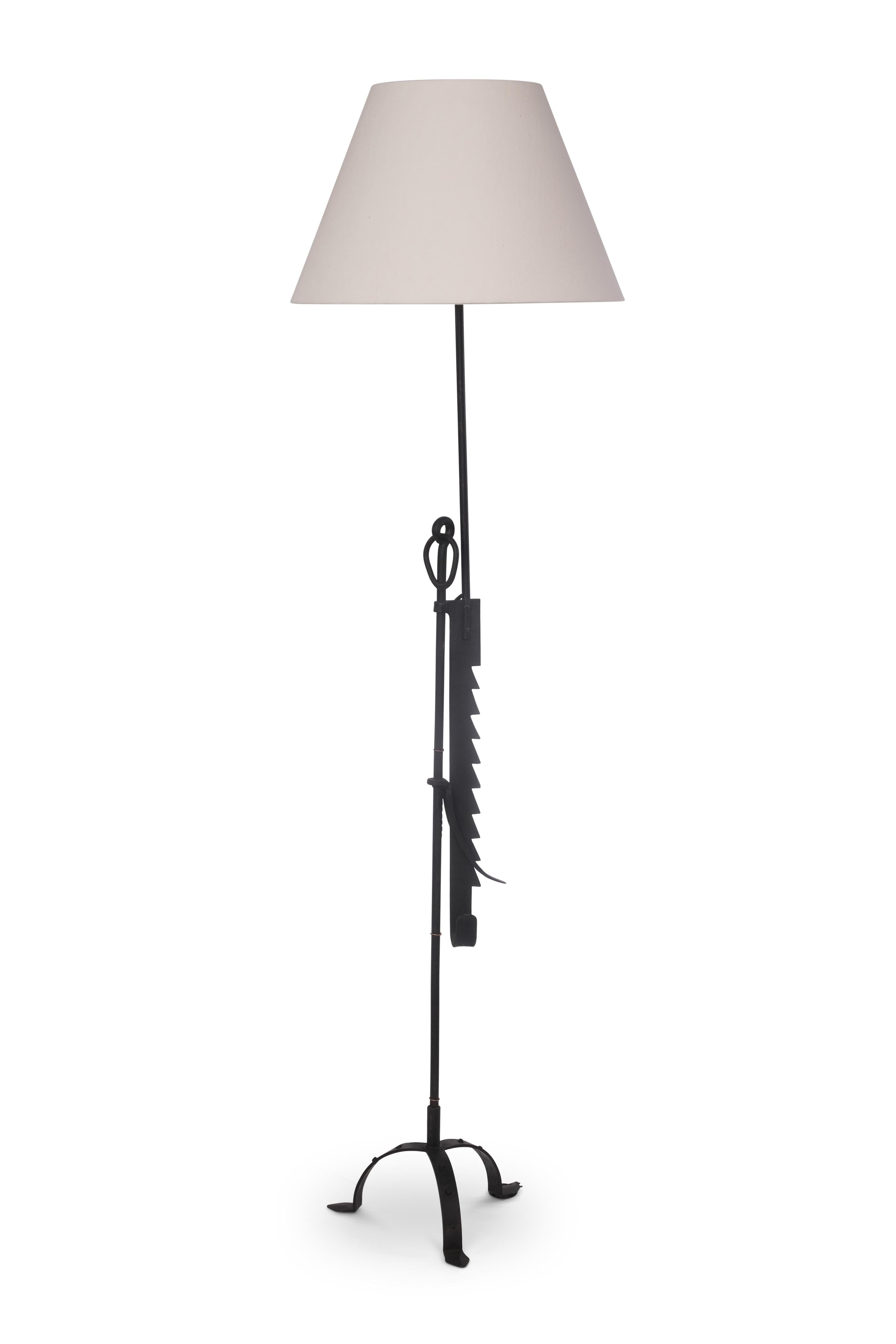 Modern French forged iron folk-art floor lamp c.1950 For Sale