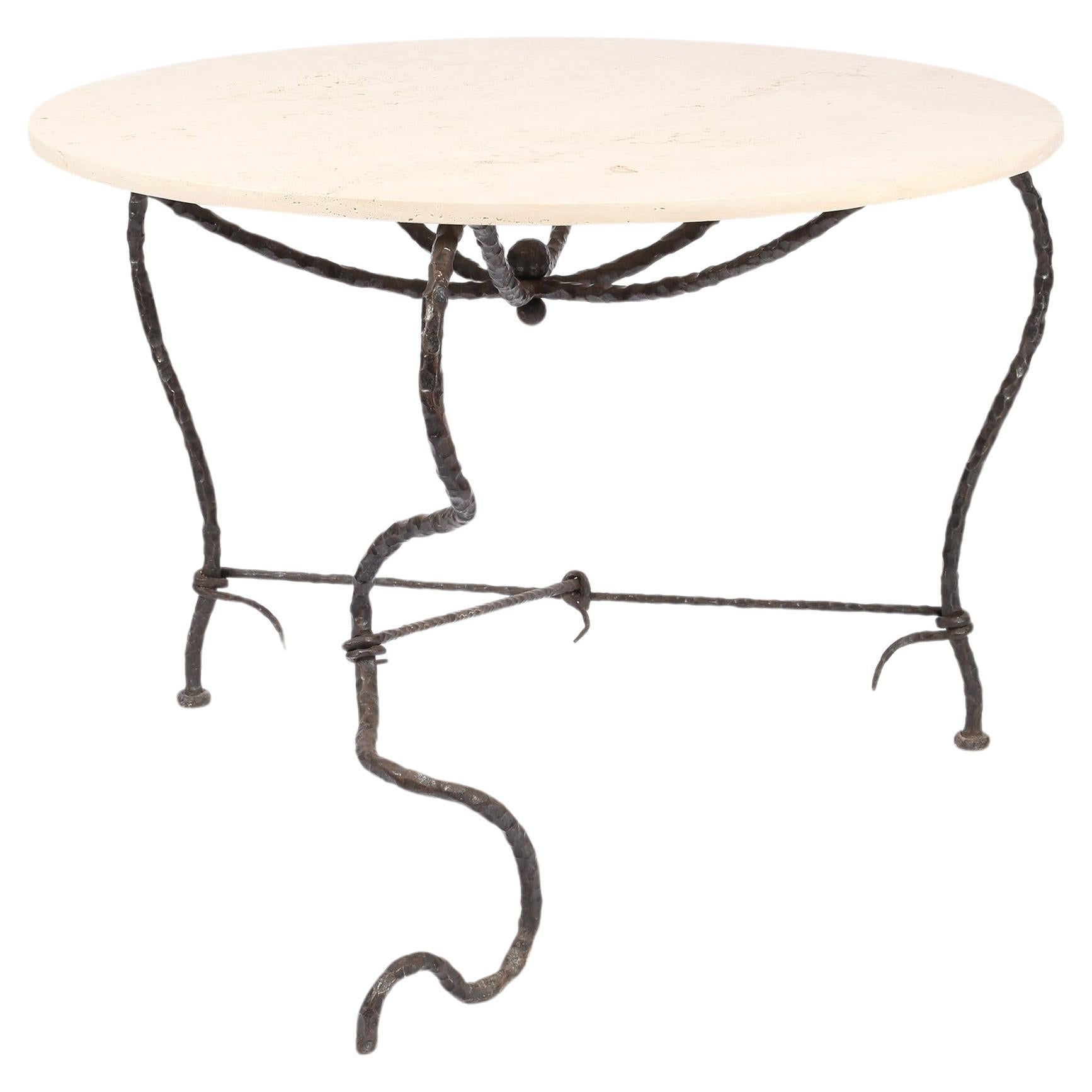 French Forged Iron & Limestone Centre Table in the manner of Diego Giacometti For Sale