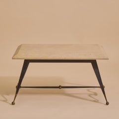 French Forged Iron + Limestone Coffee Table, Circa 1940s