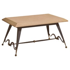 French Forged Iron + Limestone Coffee Table, Circa 1940s