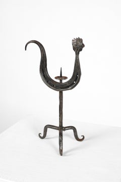 French Forged Iron Midcentury Zoomorphic Marolles Style Cockerel Candlestick
