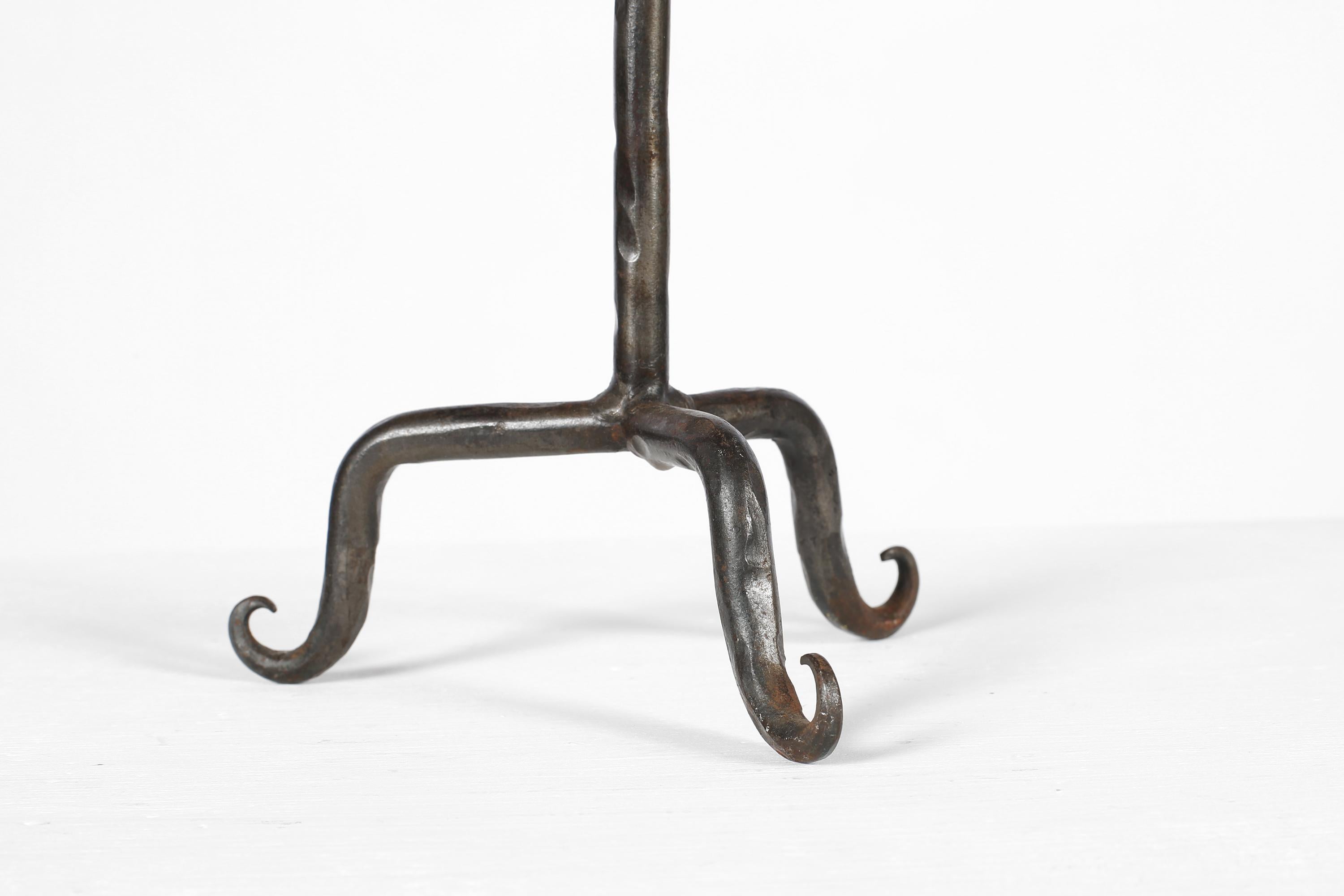 French Forged Iron Midcentury Zoomorphic Marolles Style Cockerel Candlestick For Sale 2