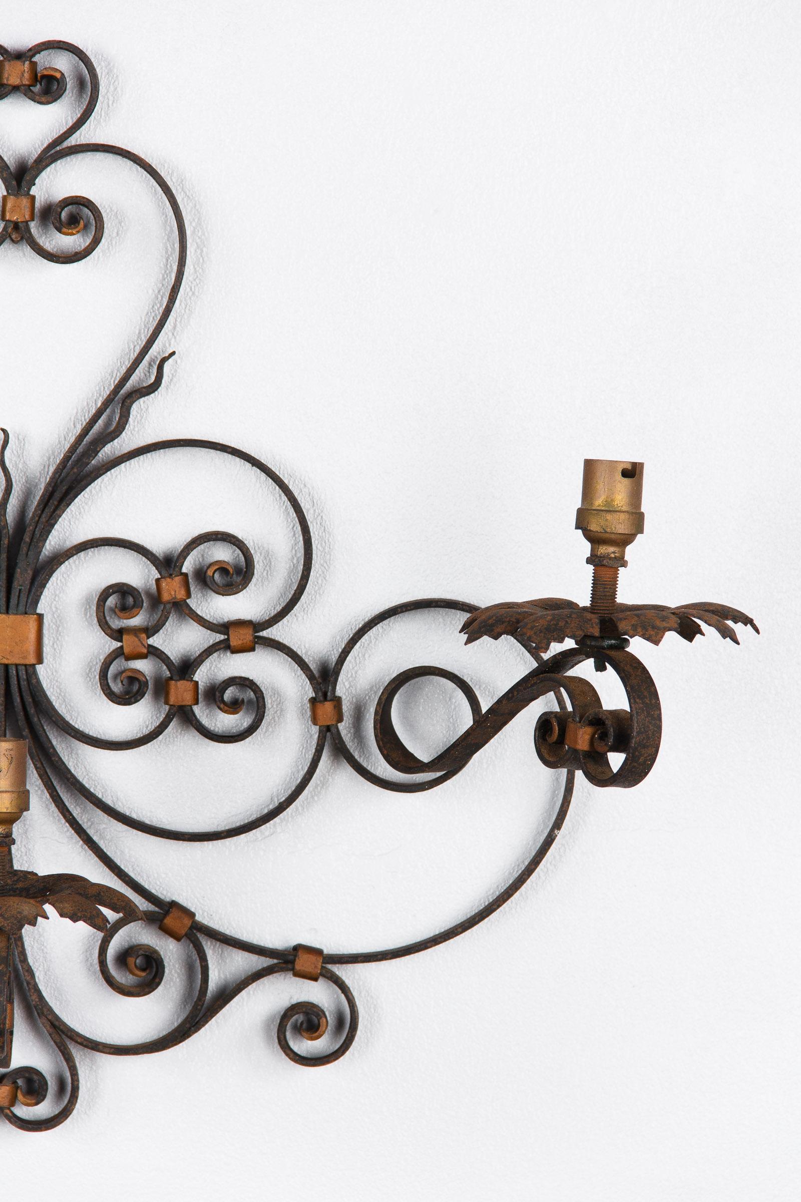 Copper French Forged Iron Sconce, 1940s