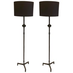 French Forged Iron 'Star' Floor Lamps after Giacometti, Jean Michel Frank, Pair