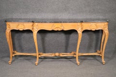 French Fossilized Marble Top Yellow Ochre Painted French Louis XV Console Table
