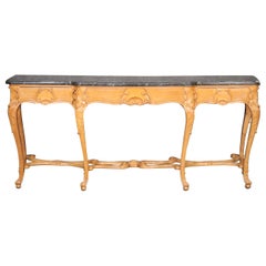 French Fossilized Marble Top Yellow Ochre Painted French Louis XV Console Table