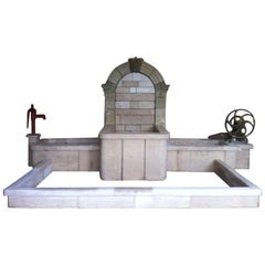 French Fountain "Lavoire" Hand-Carved Limestone France 20th Century