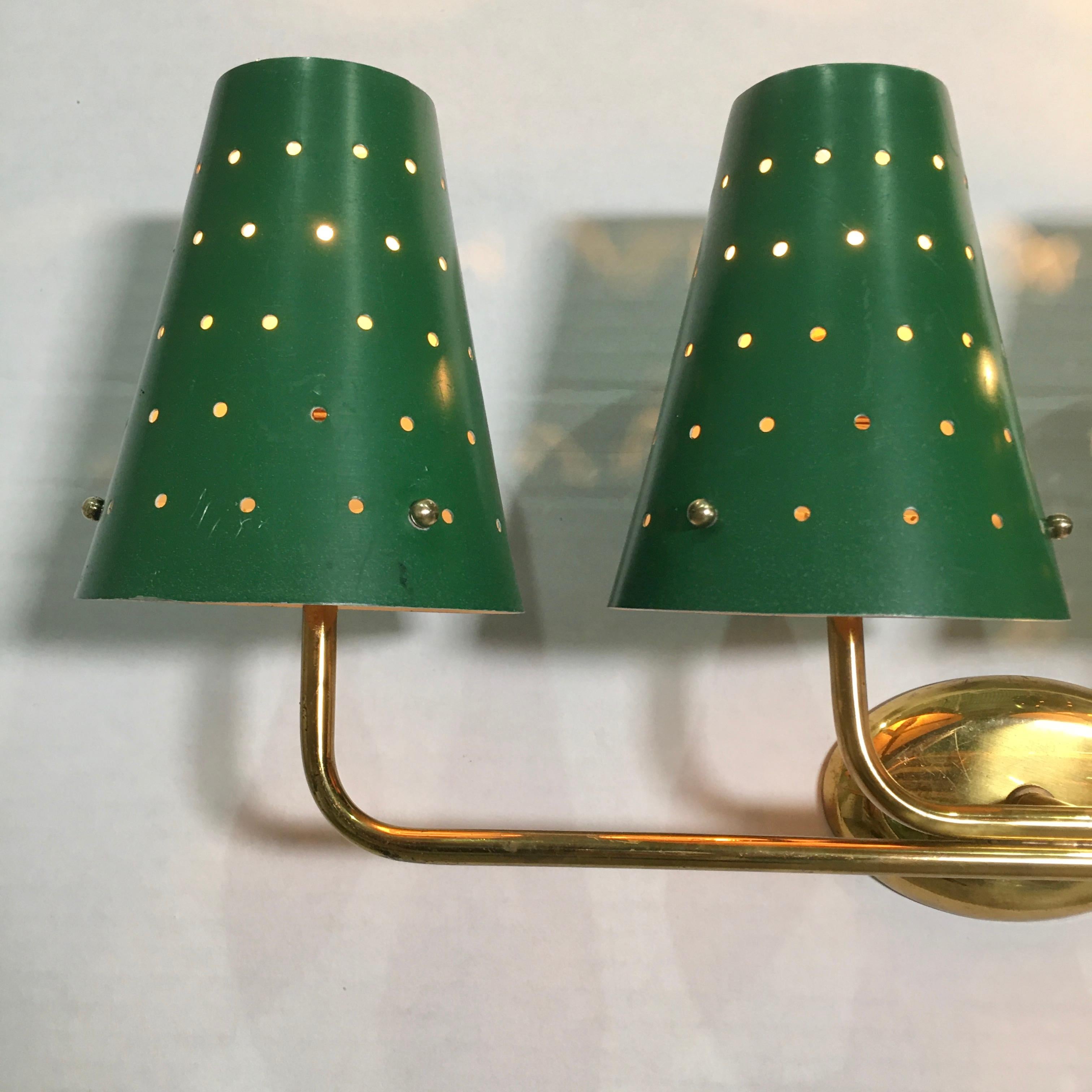 French Four-Arm Brass Sconce with Perforated Metal Shades 3