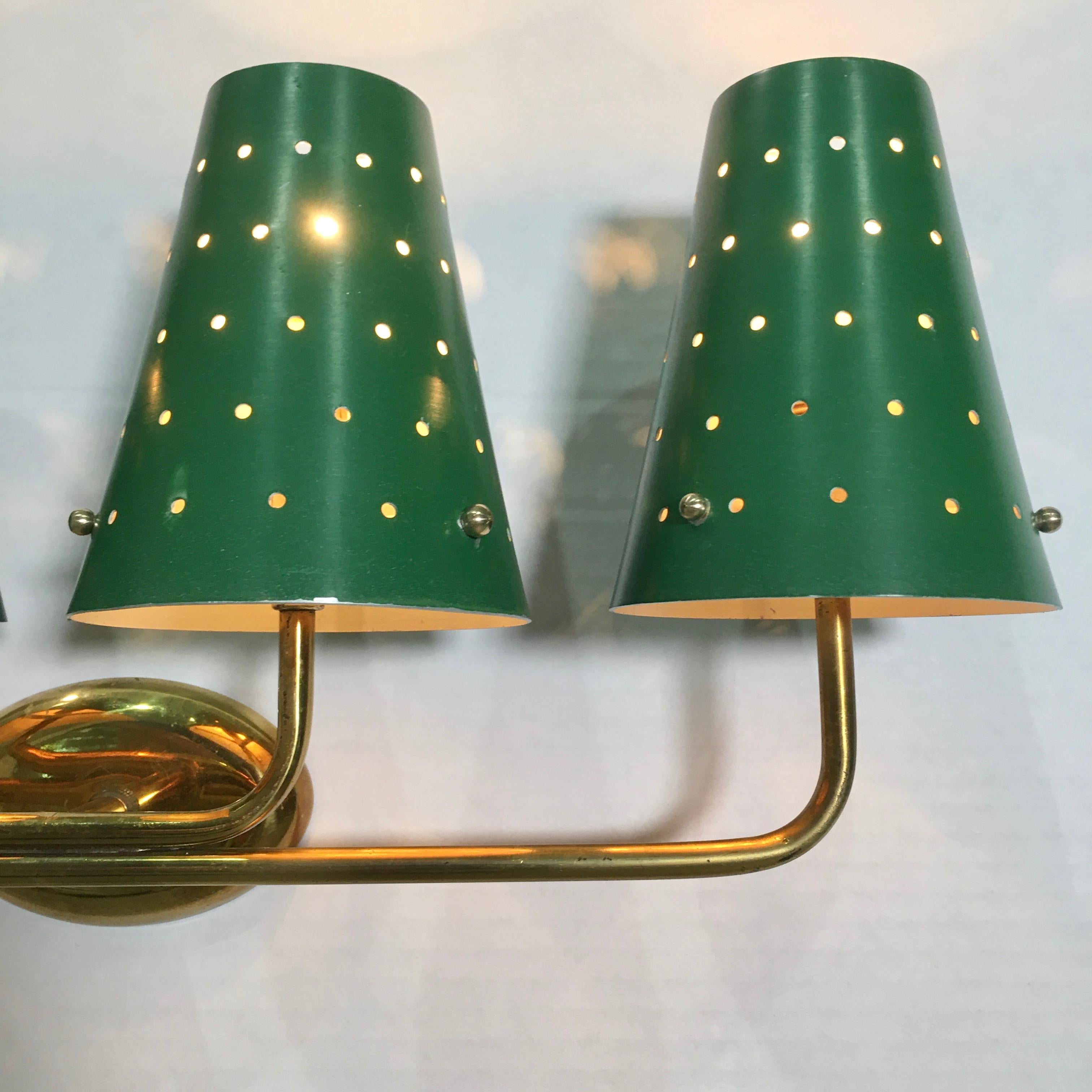 French Four-Arm Brass Sconce with Perforated Metal Shades 4