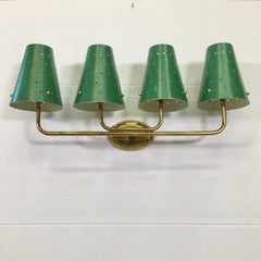French Four-Arm Brass Sconce with Perforated Metal Shades