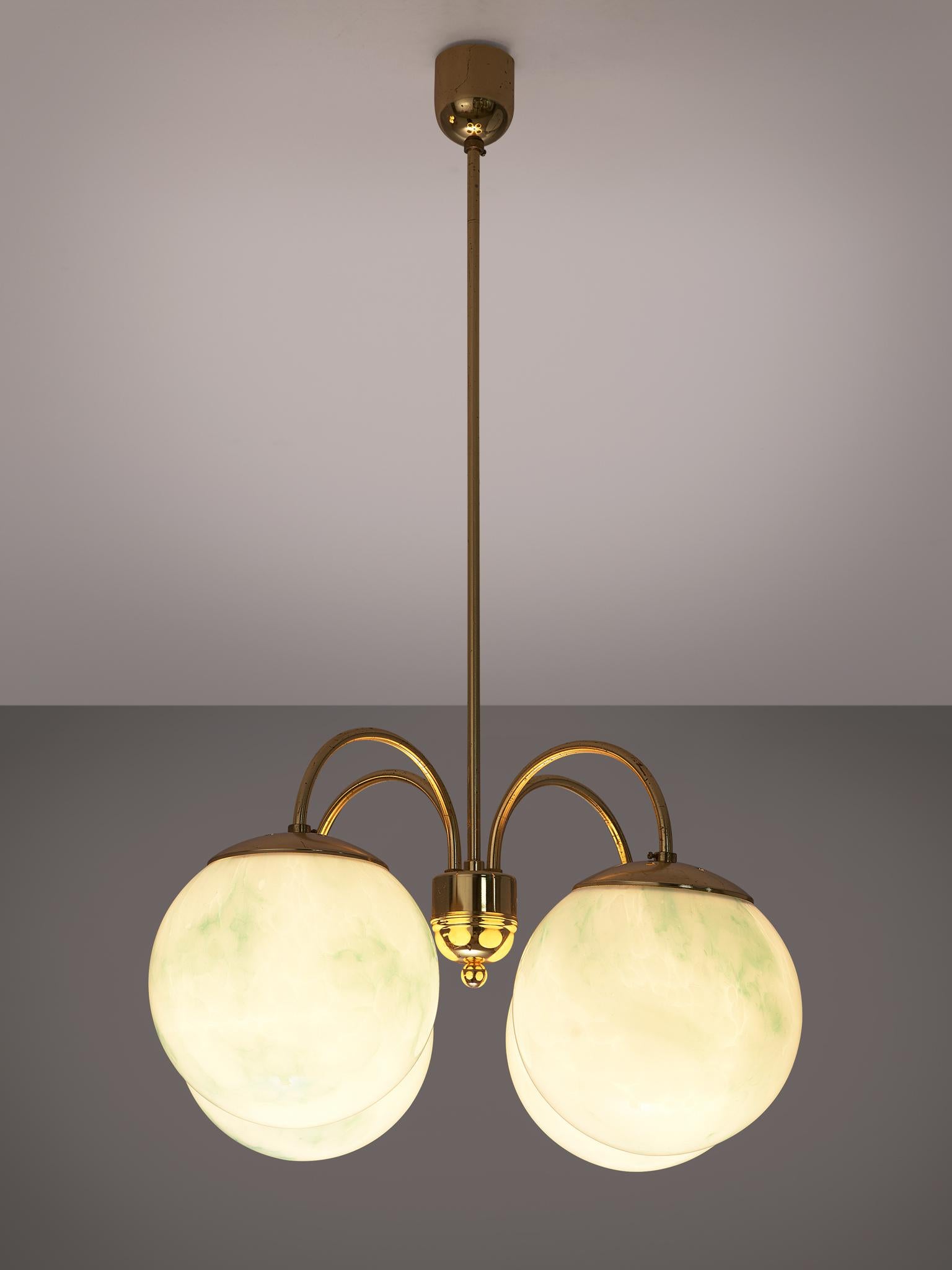 French Four-Armed Pendants with Marble Glass Spheres In Good Condition In Waalwijk, NL