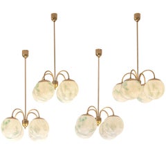 French Four-Armed Pendants with Marble Glass Spheres