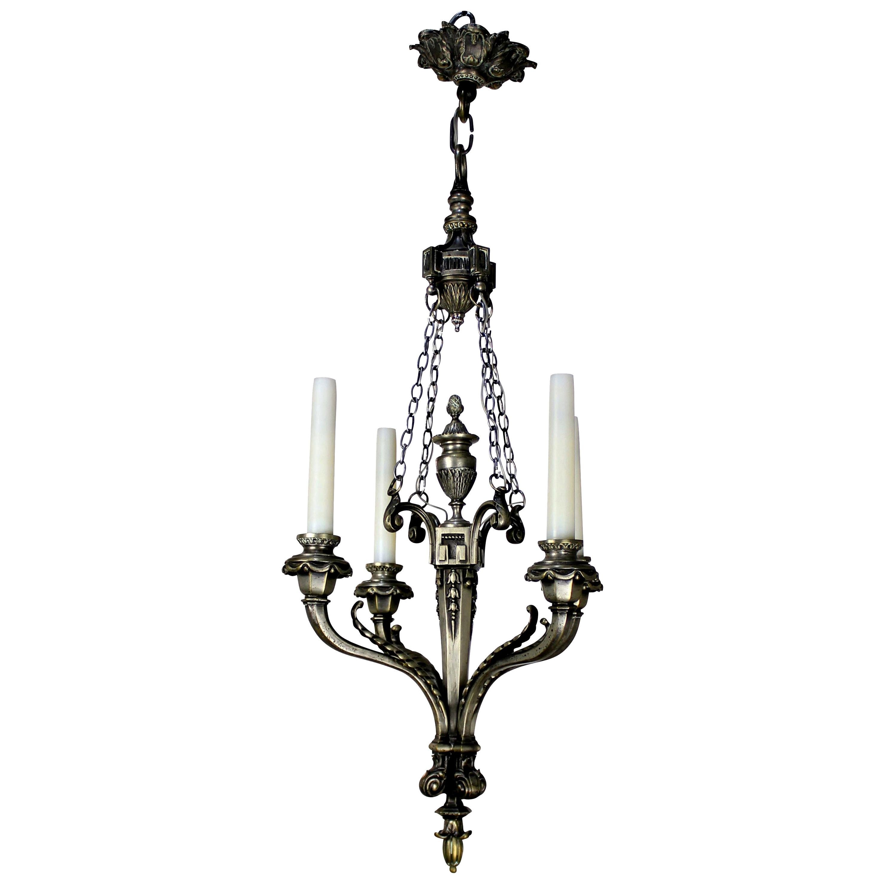 French Four-Branch Silver Chandelier