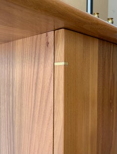 French Four Door Sideboard in Elm with Brass Inserts, 1960s