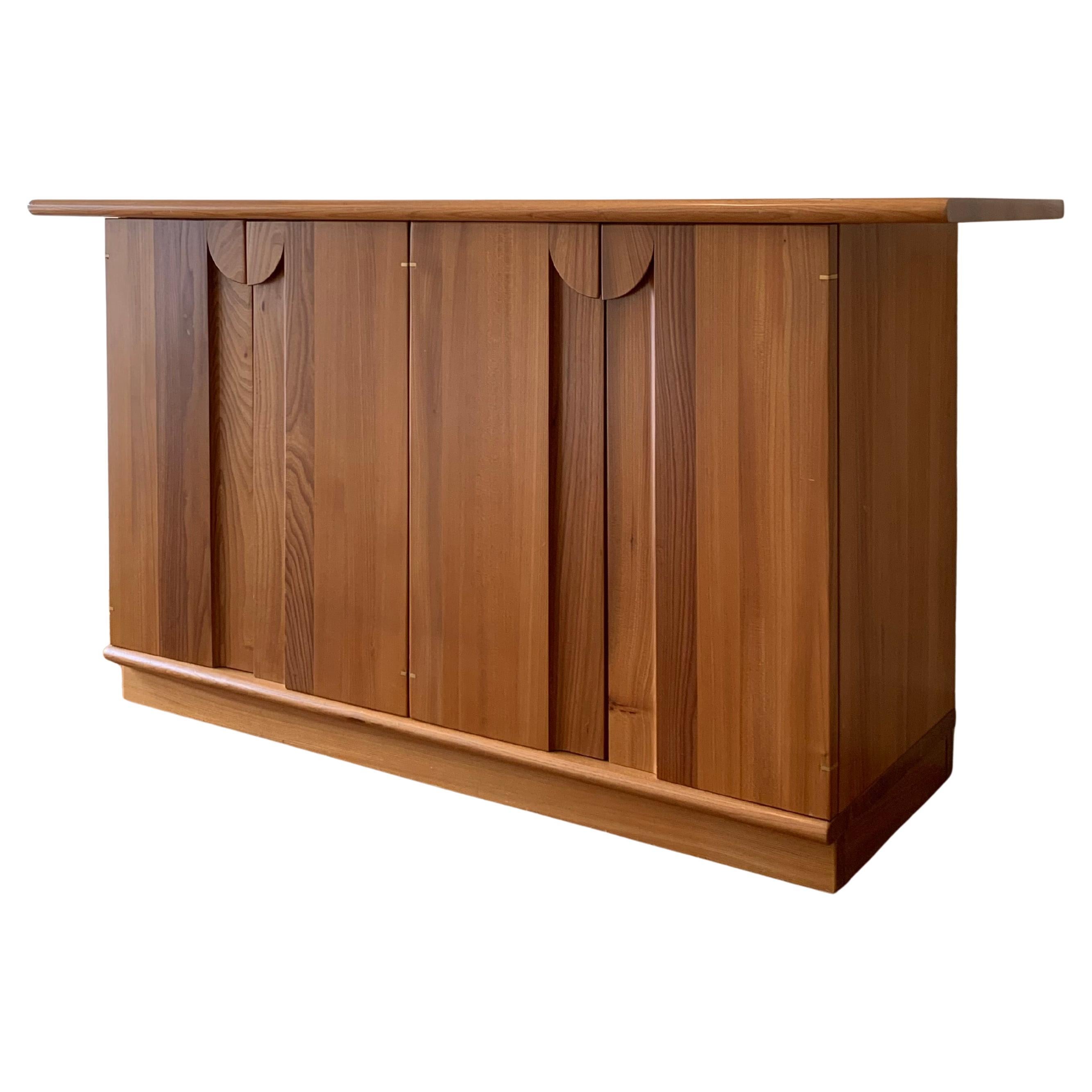 French Four Door Sideboard in Elm with Brass Inserts, 1960s