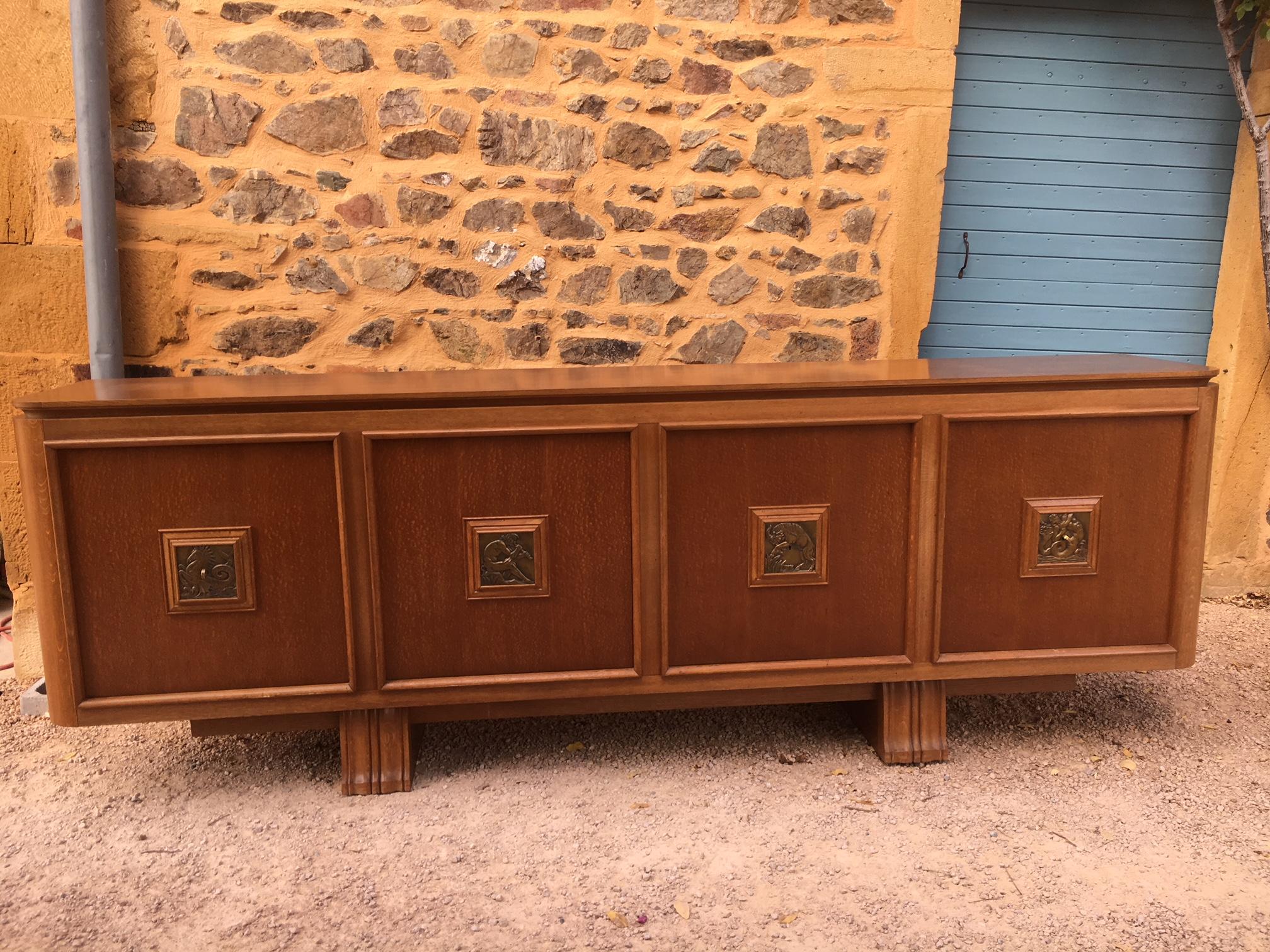 French Four Doors Bronze Buffet in the Style of Maxime Old, 1940s 7