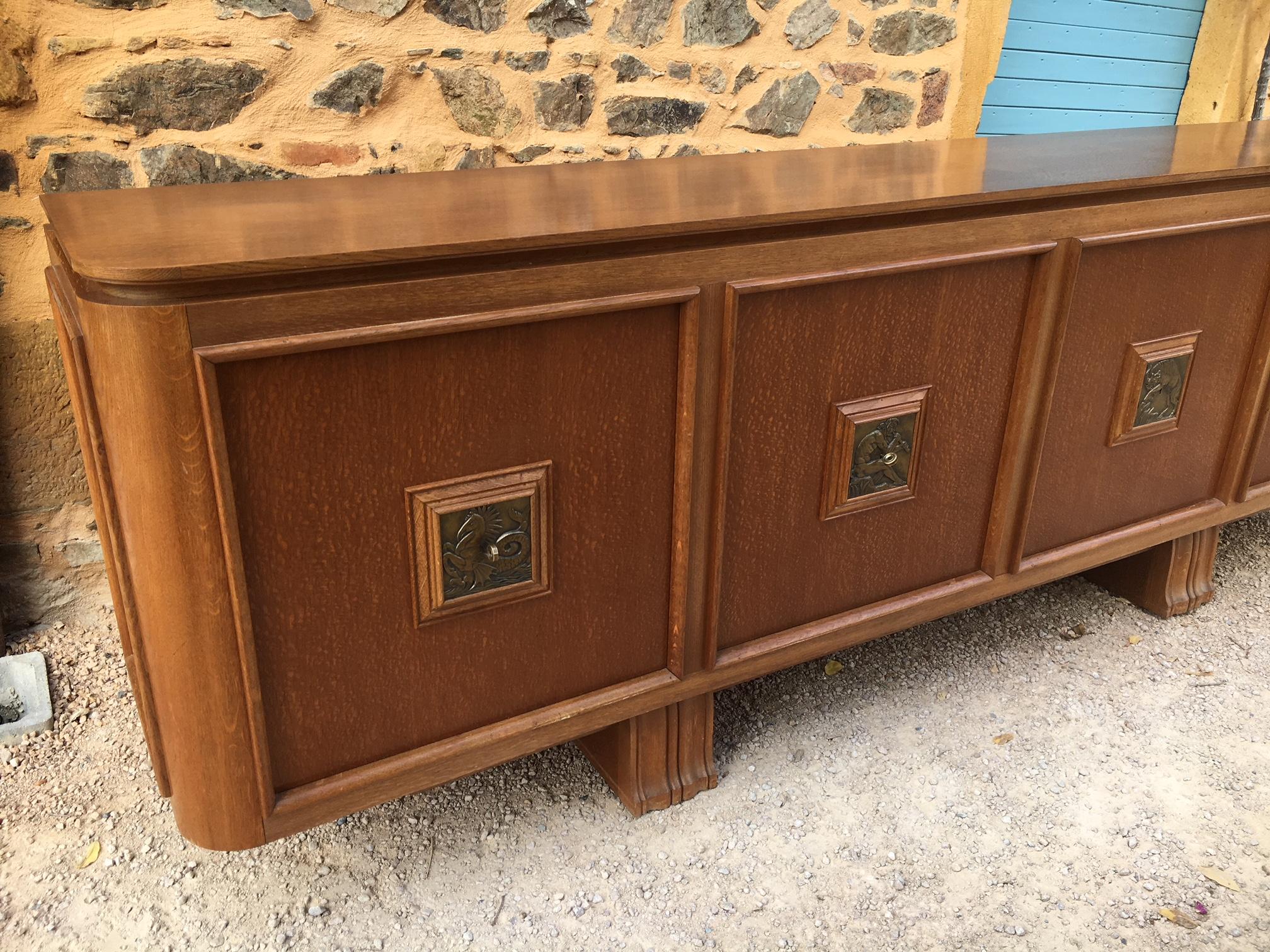 French Four Doors Bronze Buffet in the Style of Maxime Old, 1940s 9