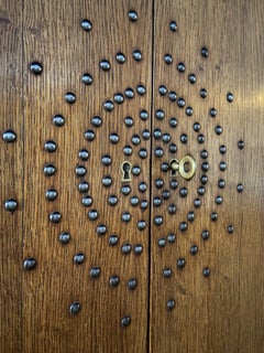 French Sideboard Oak Four Doors with Sunburst Stud Adornment