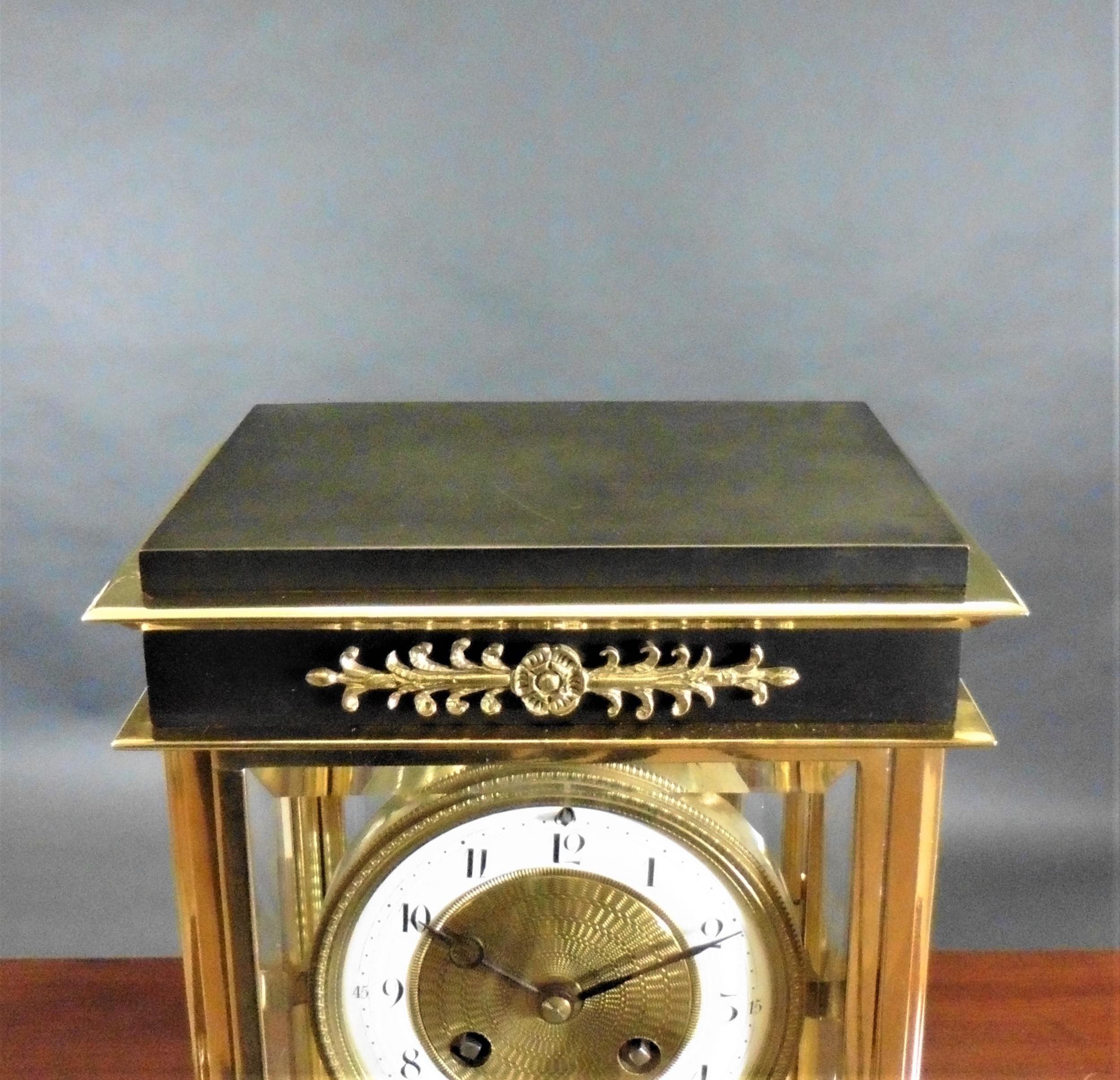 Victorian French Four Glass Mantel Clock For Sale