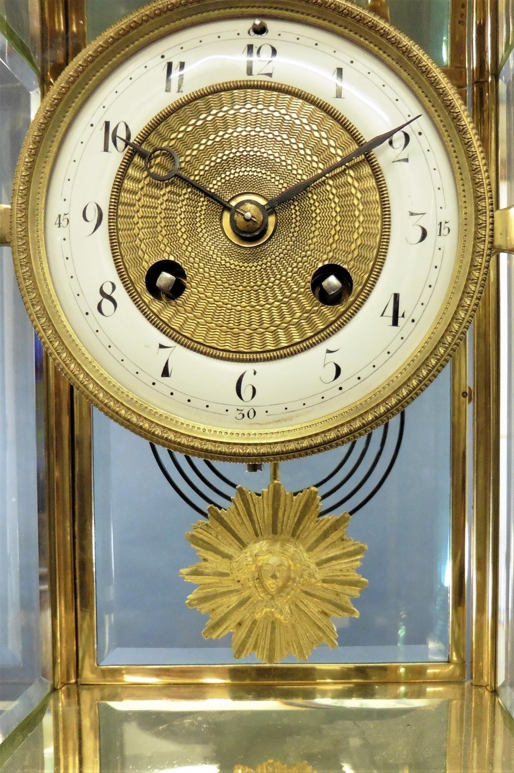 French Four Glass Mantel Clock In Good Condition For Sale In Norwich, GB