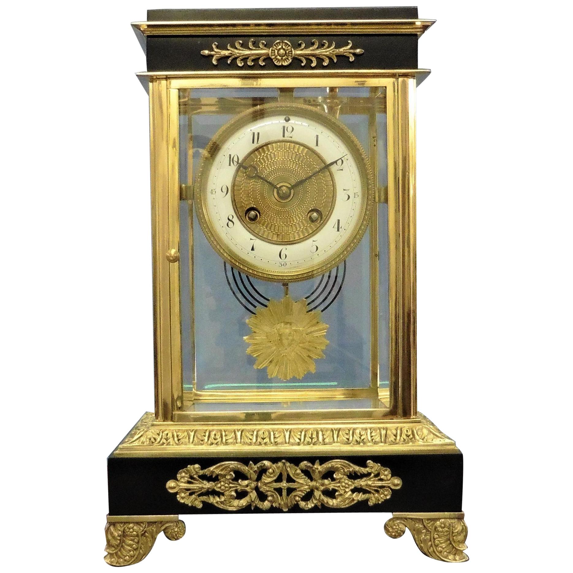 French Four Glass Mantel Clock For Sale