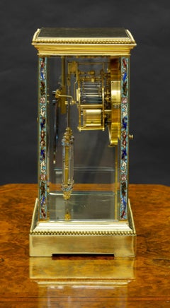 French Four Glass Mantel Clock with Champleve Decoration