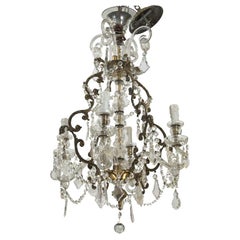 Antique French Four-Light Crystal Chandelier with Glass Arms