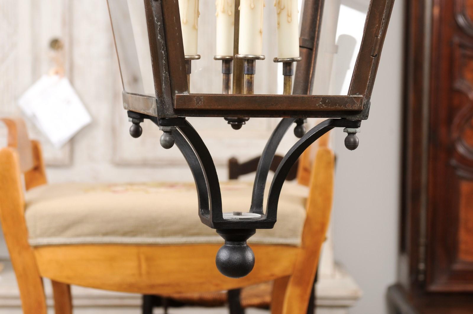 French Four-Light Glass and Copper US Wired Lanterns with Patina, Sold Each 5