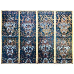 French Four-Panel Embossed Leather Divider with Gilt, Louis XIV, 18th Century