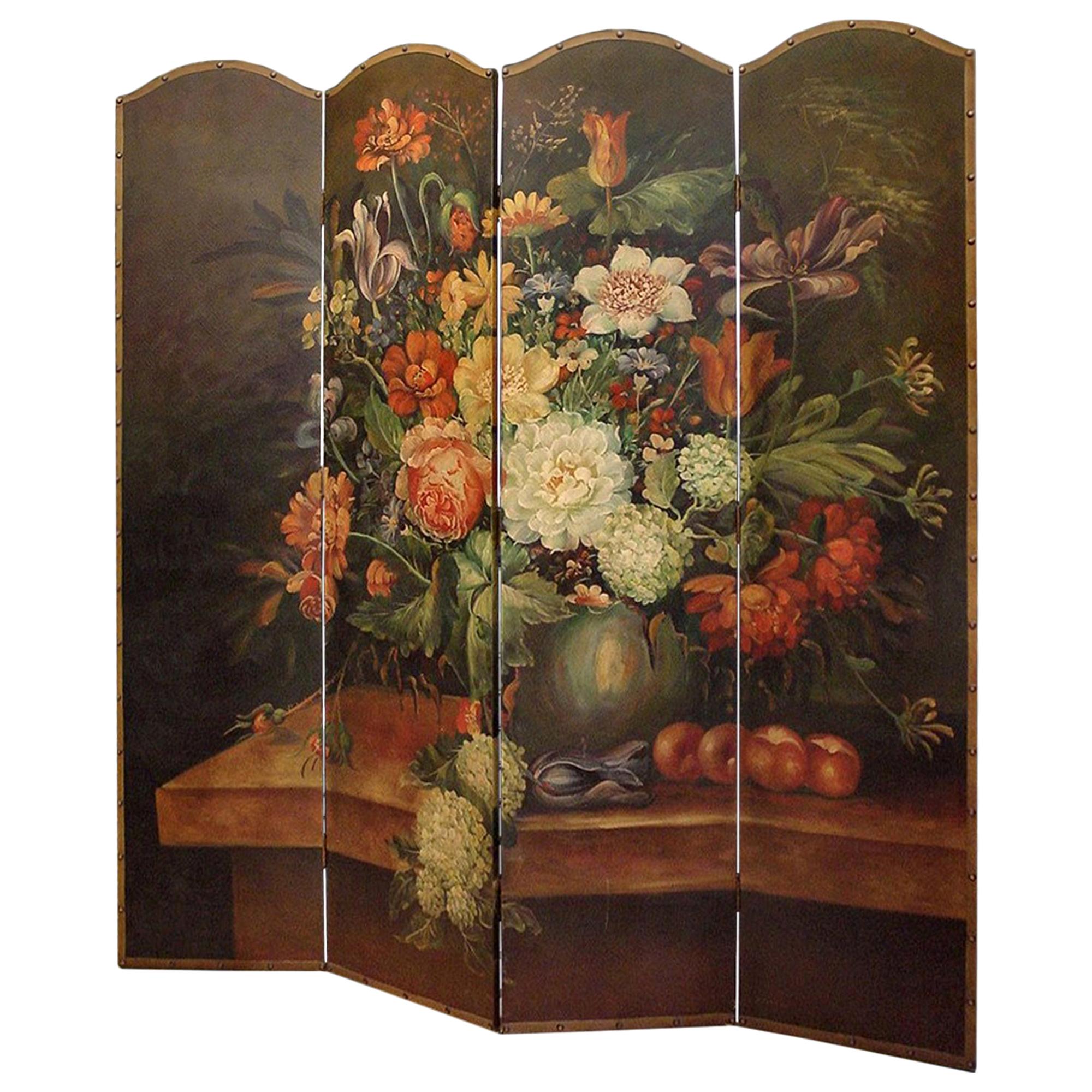French Four-Panel Painted Screen