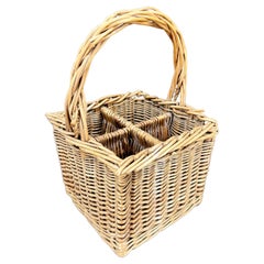 French Four Wine or Champagne Bottles Wicker Basket