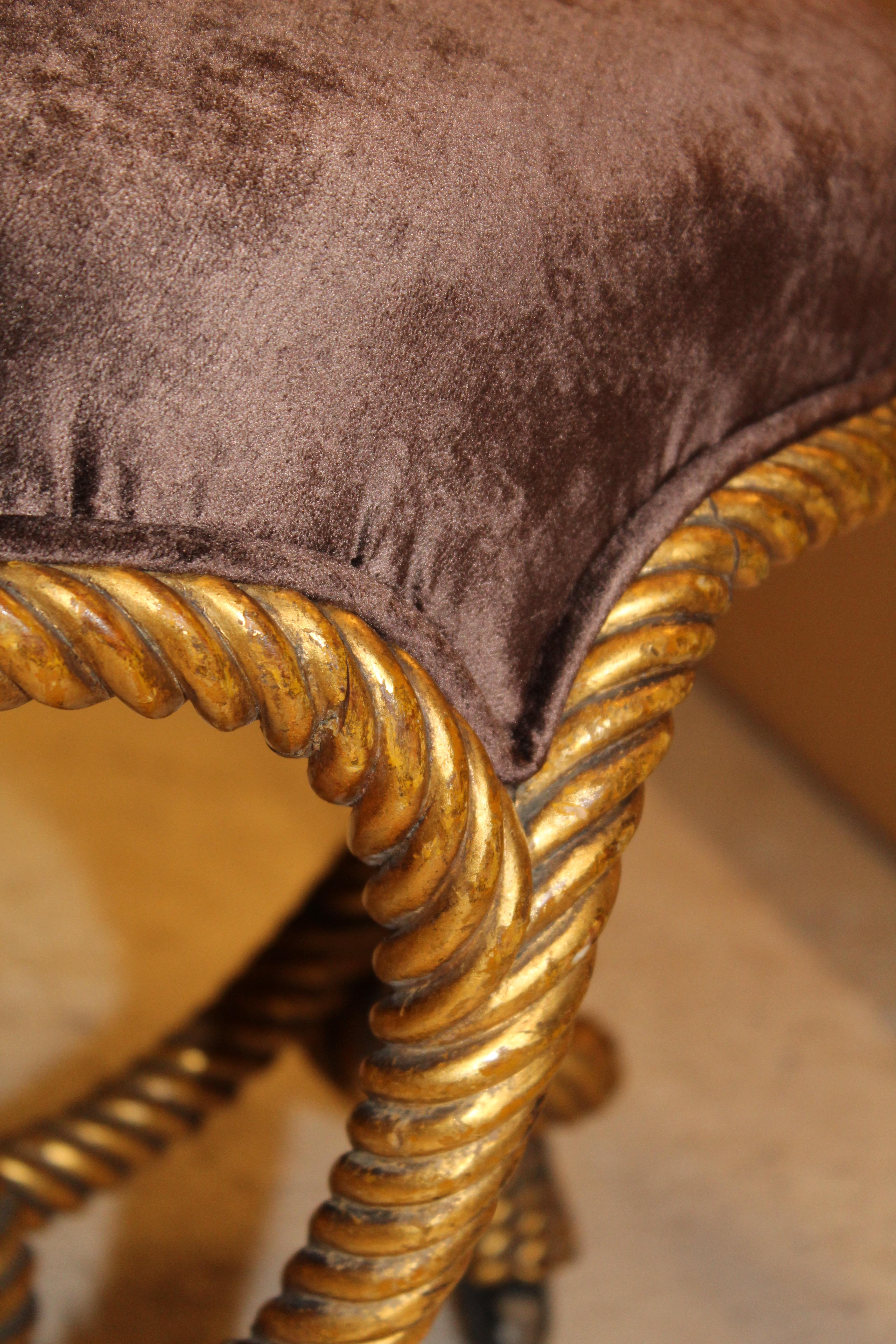 Early 19th Century French Fournier Style Carved Giltwood Rope Twist Stool, circa 1880 For Sale
