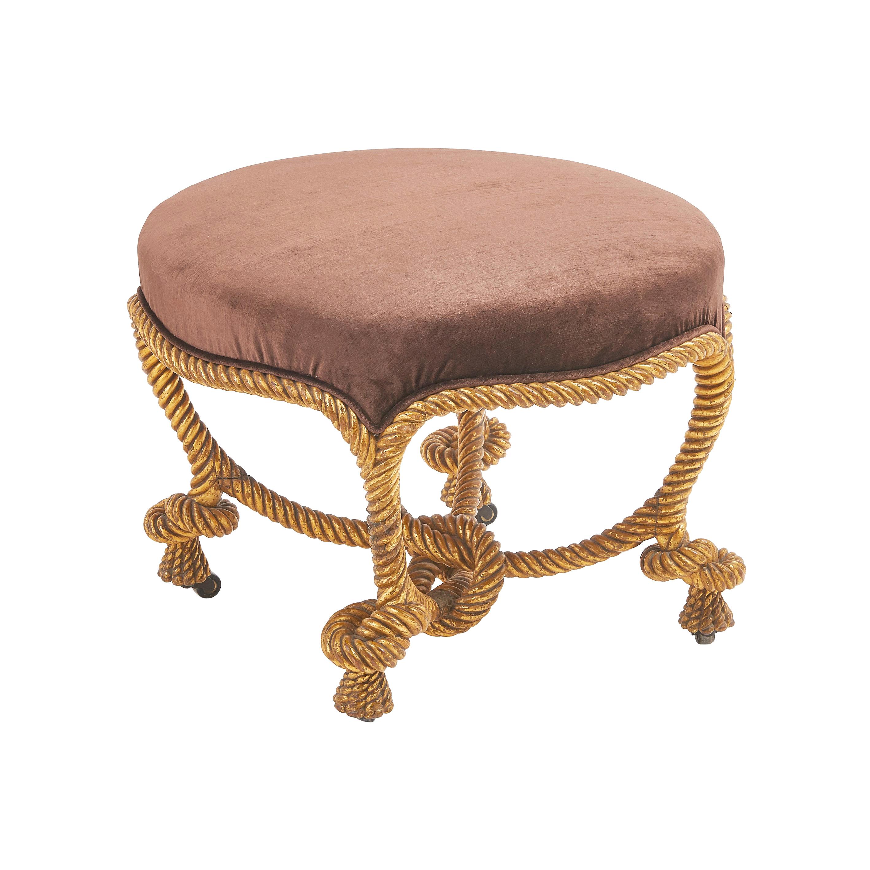 French Fournier Style Carved Giltwood Rope Twist Stool, circa 1880 For Sale