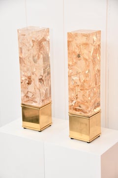 French Fractal Resin Lamp with Brass Base and Color-Changing Light