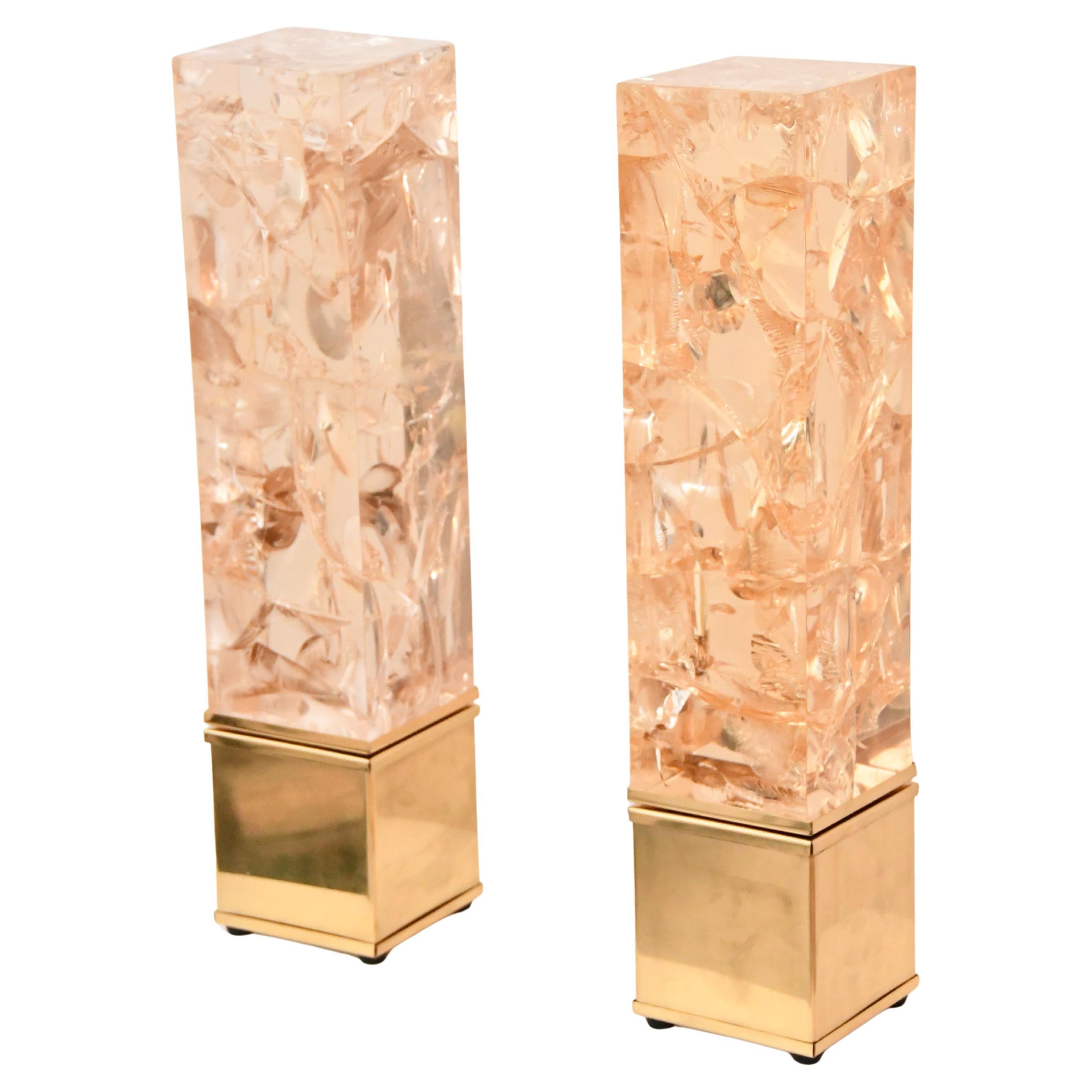 French Fractal Resin Lamp with Brass Base and Color-Changing Light