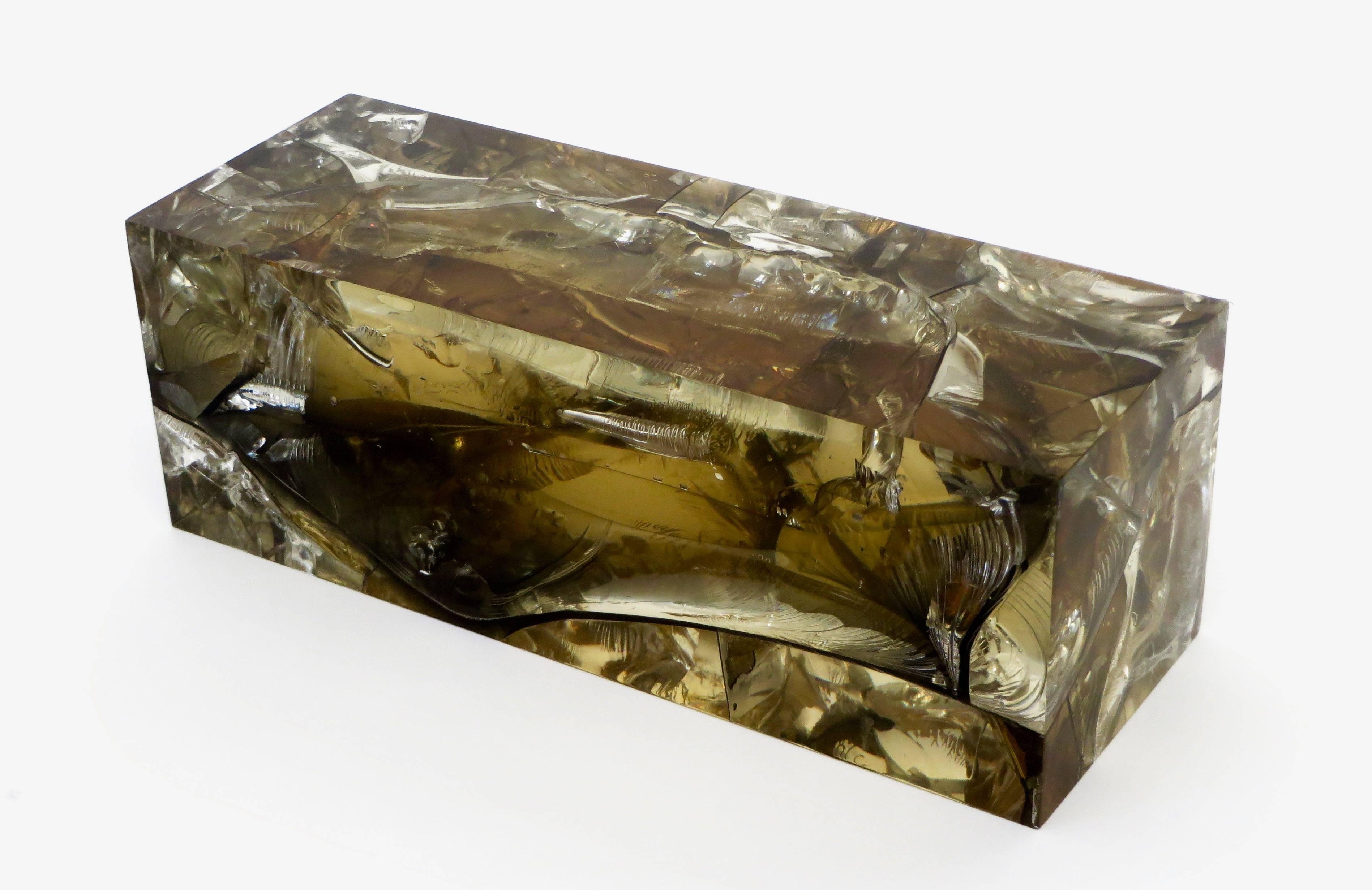 French Fractal Resin Olive Gold Sculpture by Pierre Giraudon 4