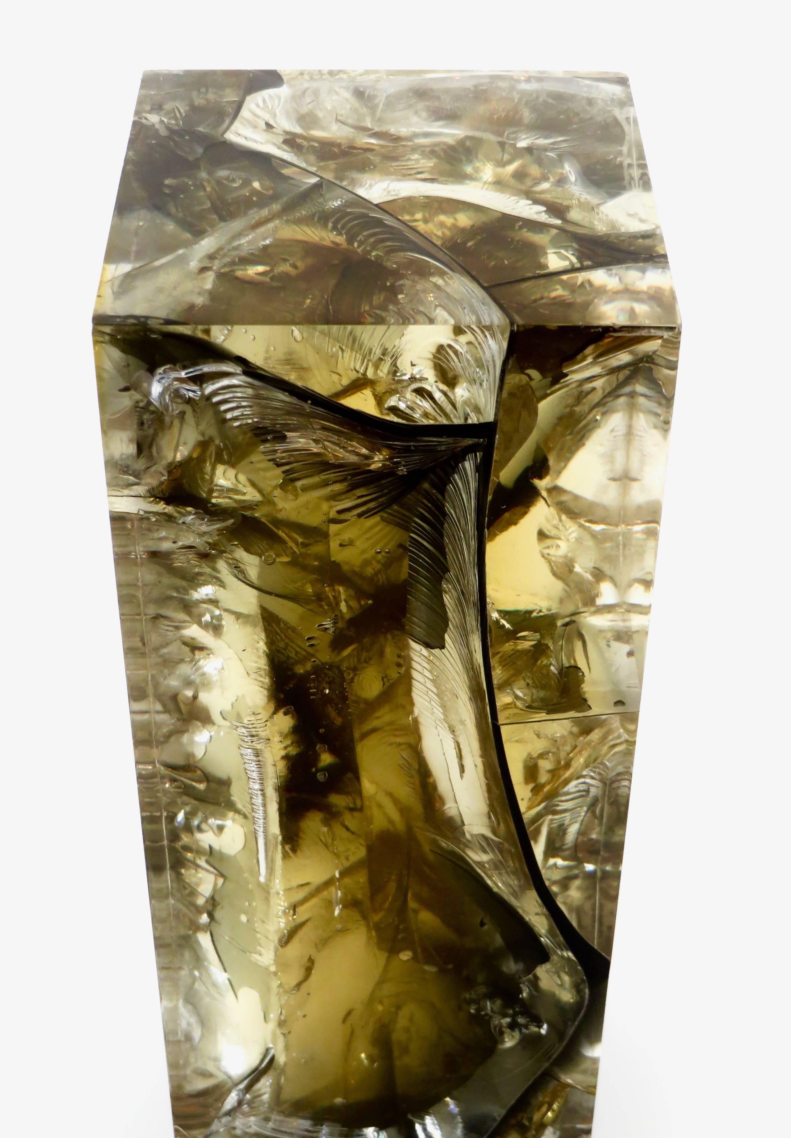 French Fractal Resin Olive Gold Sculpture by Pierre Giraudon 5