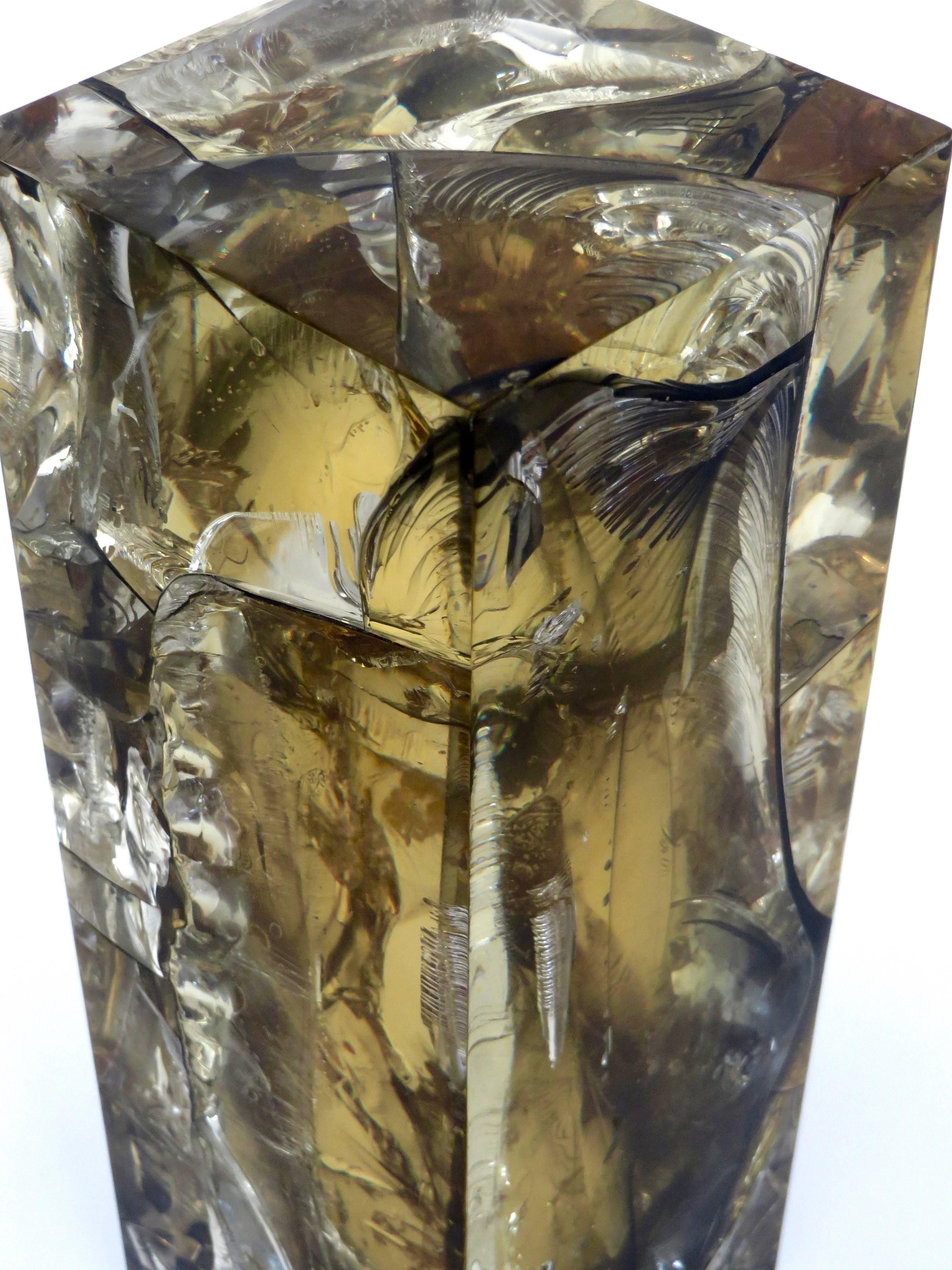 French Fractal Resin Olive Gold Sculpture by Pierre Giraudon 8