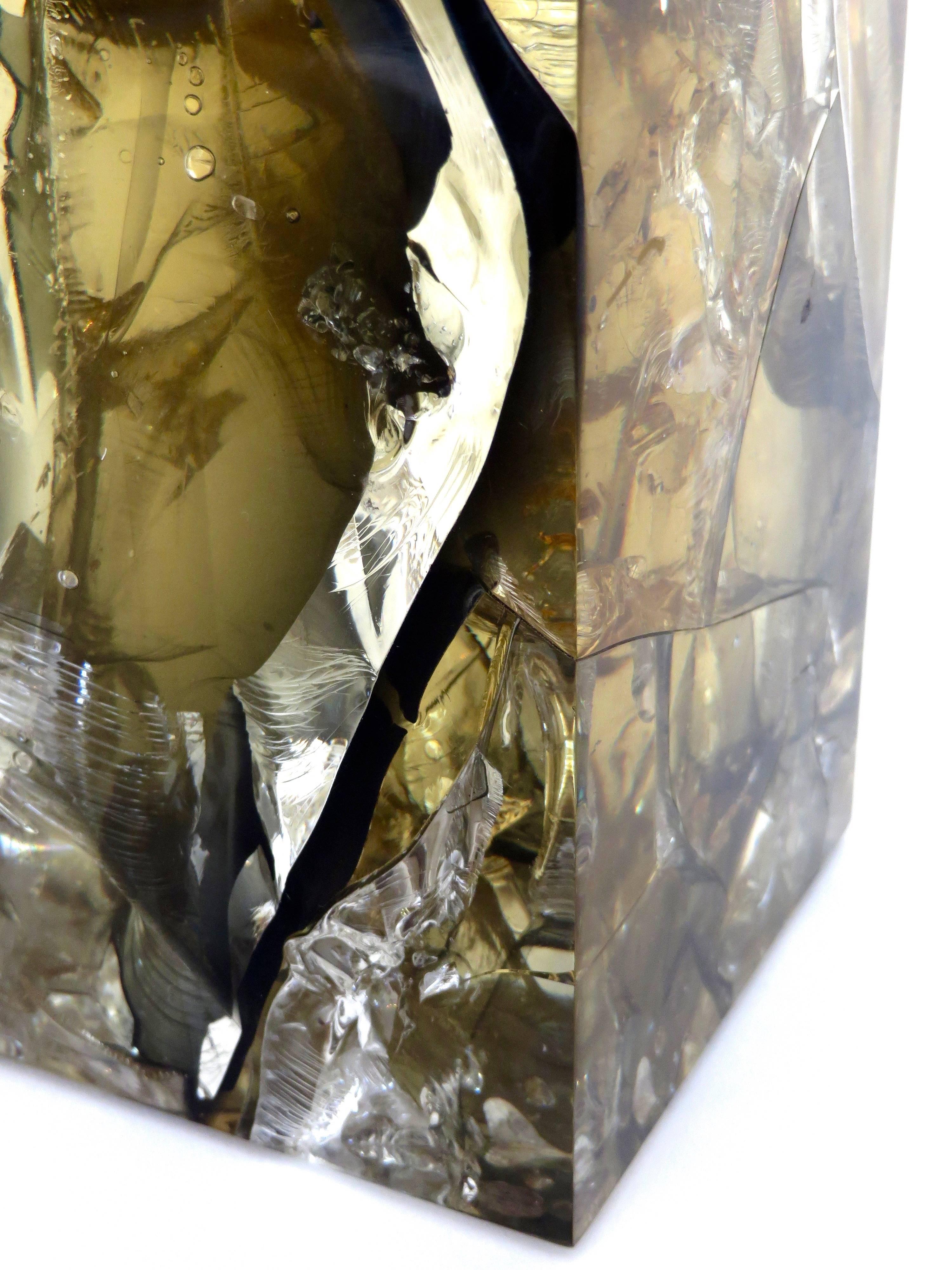 French Fractal Resin Olive Gold Sculpture by Pierre Giraudon 9