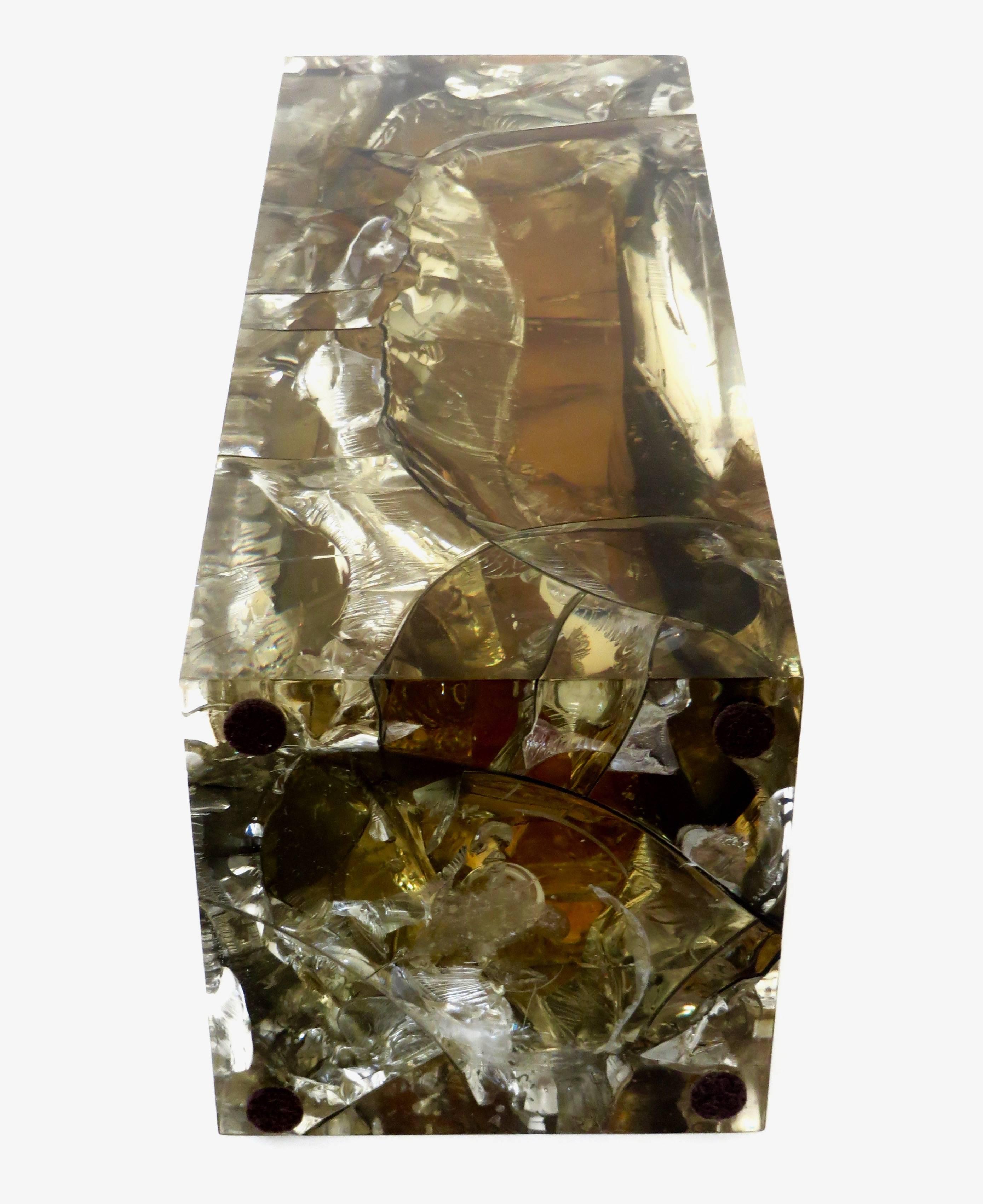 French Fractal Resin Olive Gold Sculpture by Pierre Giraudon 10