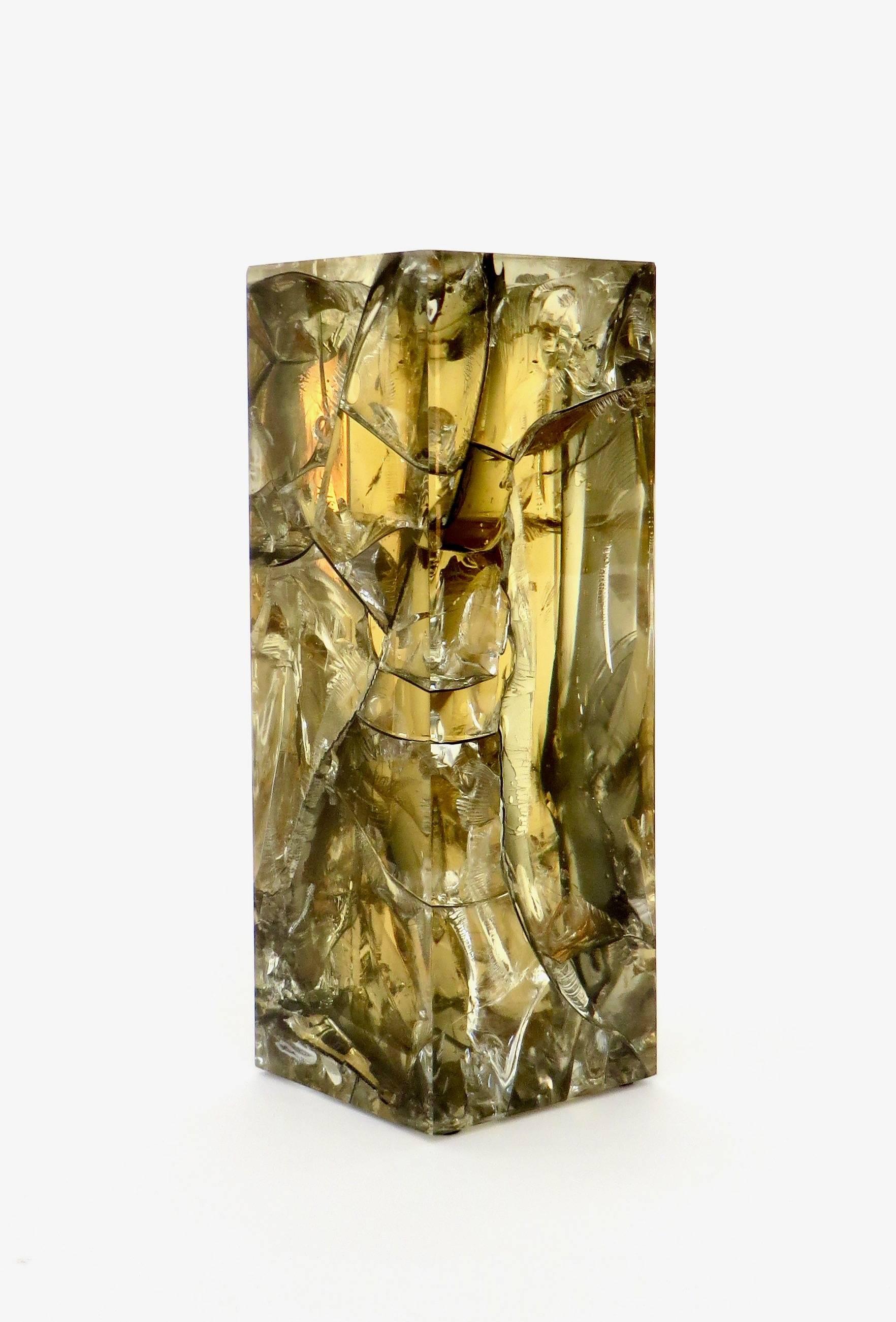 French Fractal Resin Olive Gold Sculpture by Pierre Giraudon 1