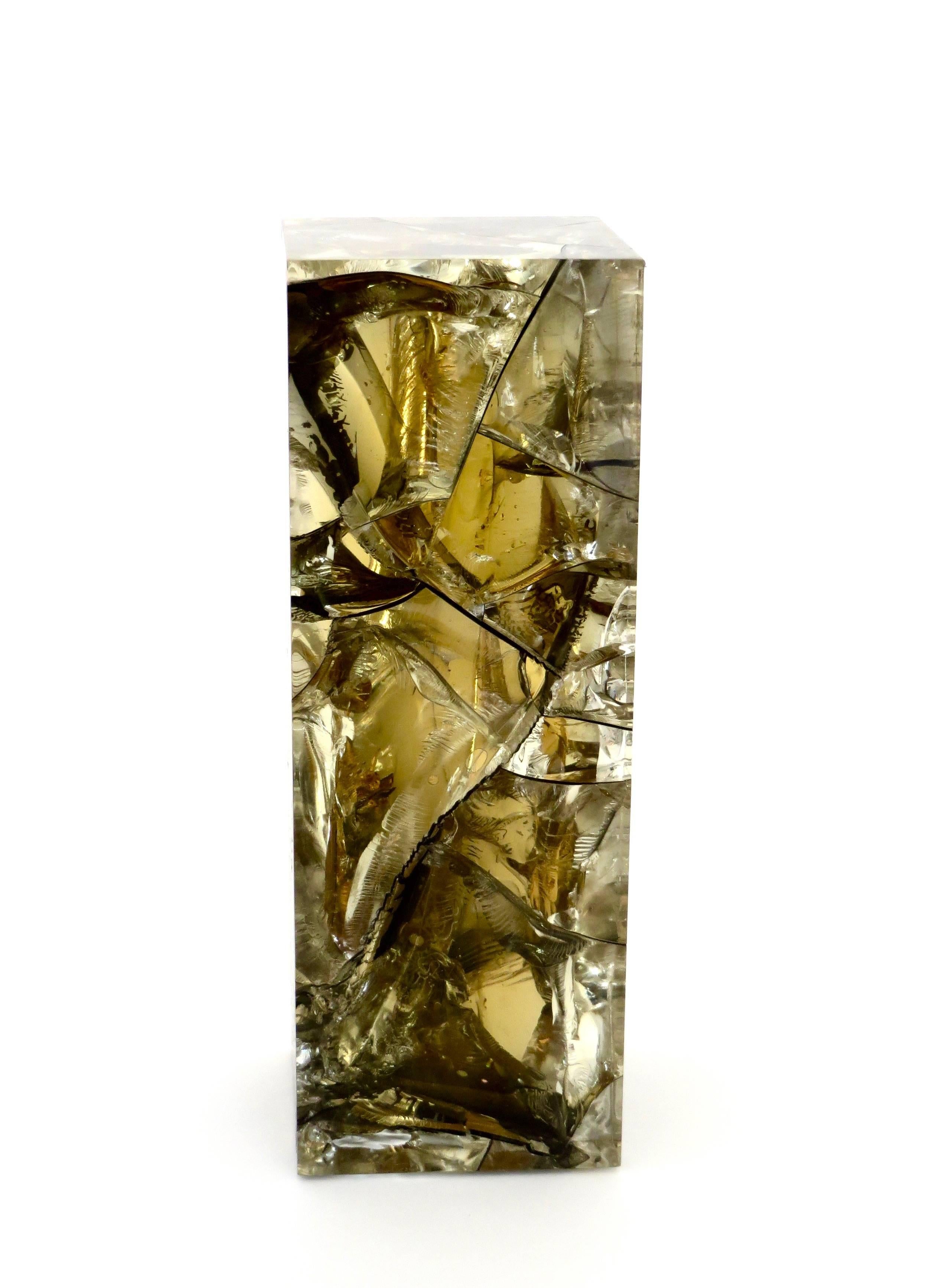 French Fractal Resin Olive Gold Sculpture by Pierre Giraudon 2
