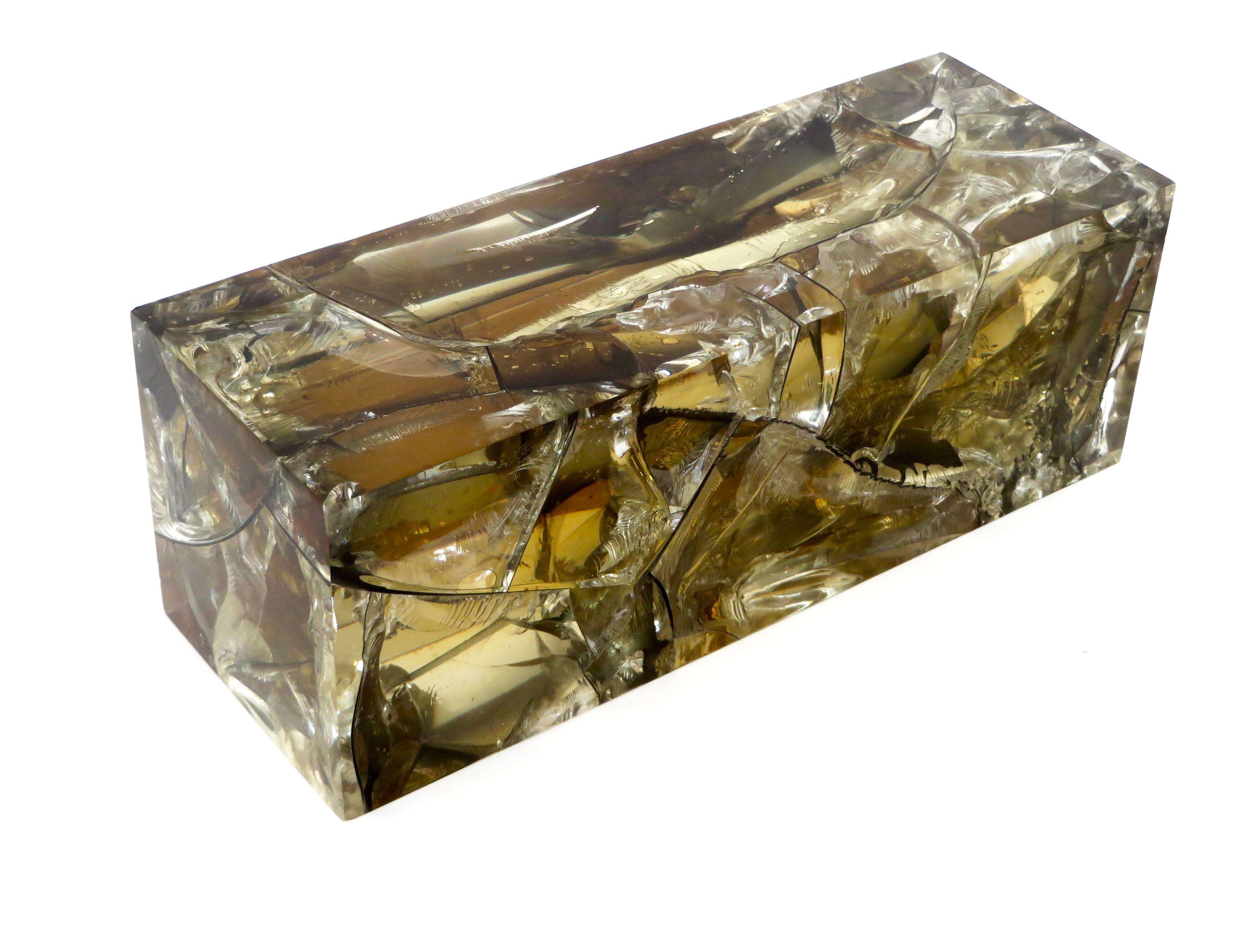 French Fractal Resin Olive Gold Sculpture by Pierre Giraudon 3