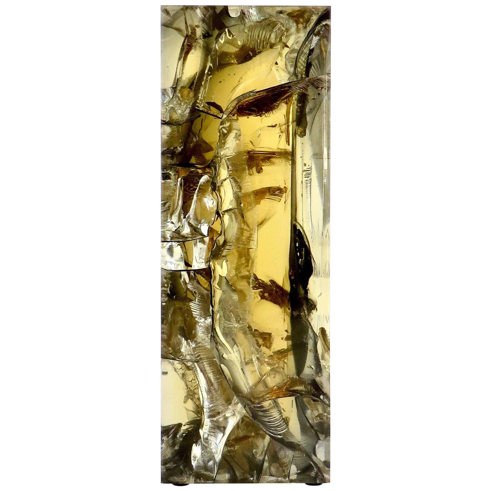 French Fractal Resin Olive Gold Sculpture by Pierre Giraudon