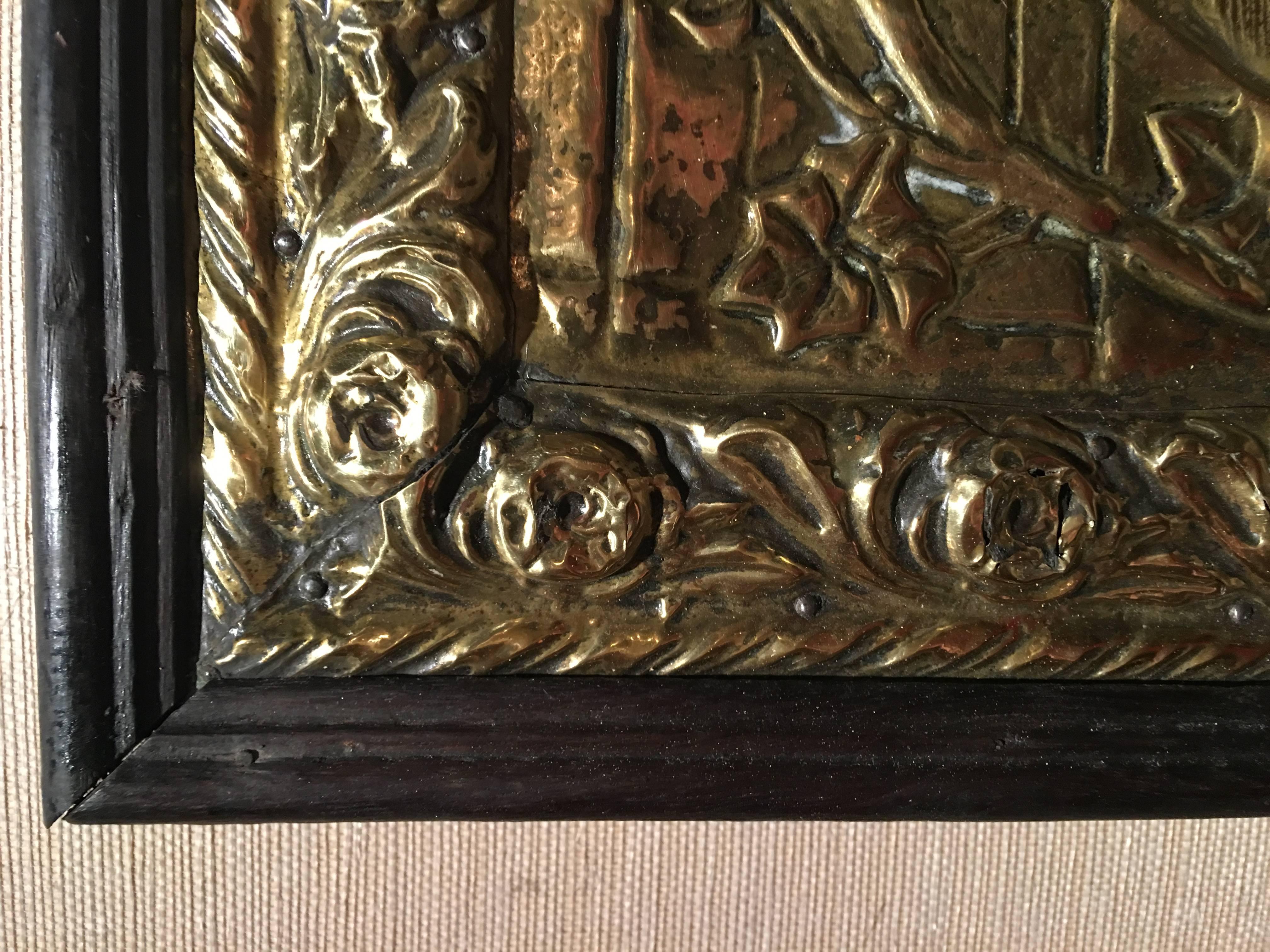 French Frame Polished Brass Plaque Relief 